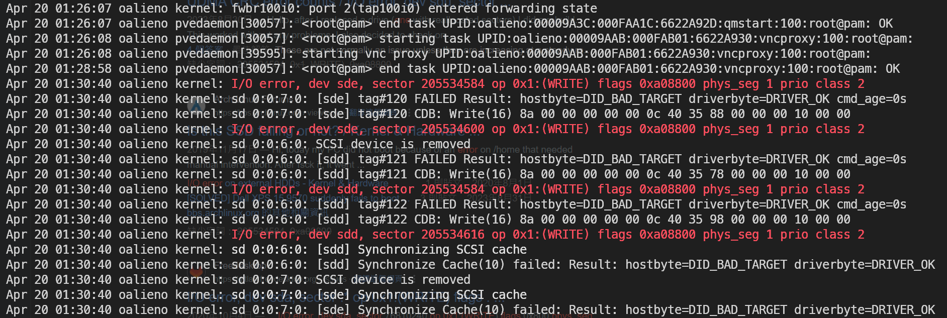 Proxmox io-error log