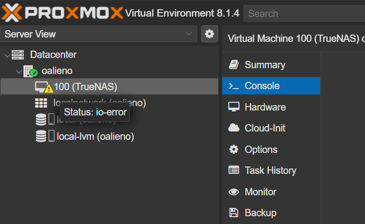 Proxmox io-error